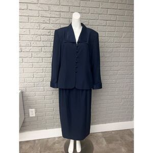 Executive Collection Women Long Sleeve Navy 2 Piece Skirt Suit Size 16